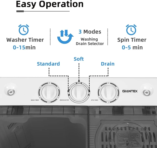 Alt view image 3 of 7 - Giantex Portable Washing Machine, 2 in 1 Laundry Washer and Spinner Combo, 22lbs Capacity 13.2 lbs Washing 8.8 lbs Spinning, Timer Control, Drain Pump, Dorm Apartment Semi-Automatic Twin Tub Washer