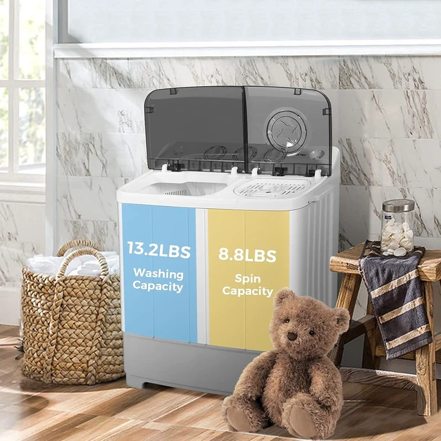 Alt view image 5 of 7 - Giantex Portable Washing Machine, 2 in 1 Laundry Washer and Spinner Combo, 22lbs Capacity 13.2 lbs Washing 8.8 lbs Spinning, Timer Control, Drain Pump, Dorm Apartment Semi-Automatic Twin Tub Washer