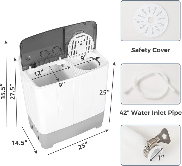 Alt view image 7 of 7 - Giantex Portable Washing Machine, 2 in 1 Laundry Washer and Spinner Combo, 22lbs Capacity 13.2 lbs Washing 8.8 lbs Spinning, Timer Control, Drain Pump, Dorm Apartment Semi-Automatic Twin Tub Washer