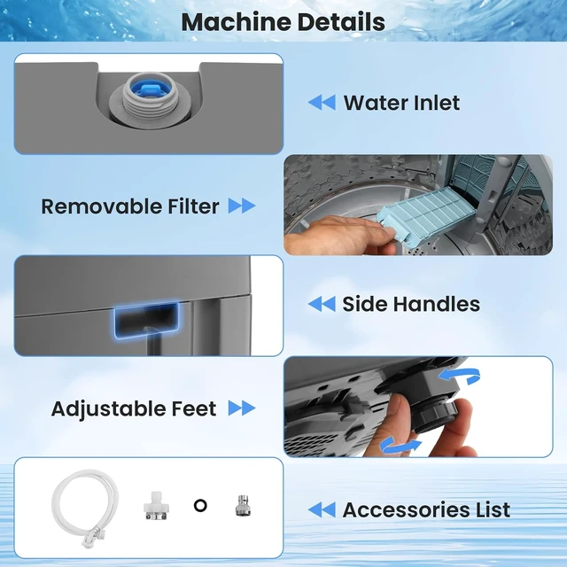Alt view image 5 of 7 - Nictemaw 2.4 Cu.Ft Portable Washer, 17.8 lbs Capacity, Full-Automatic