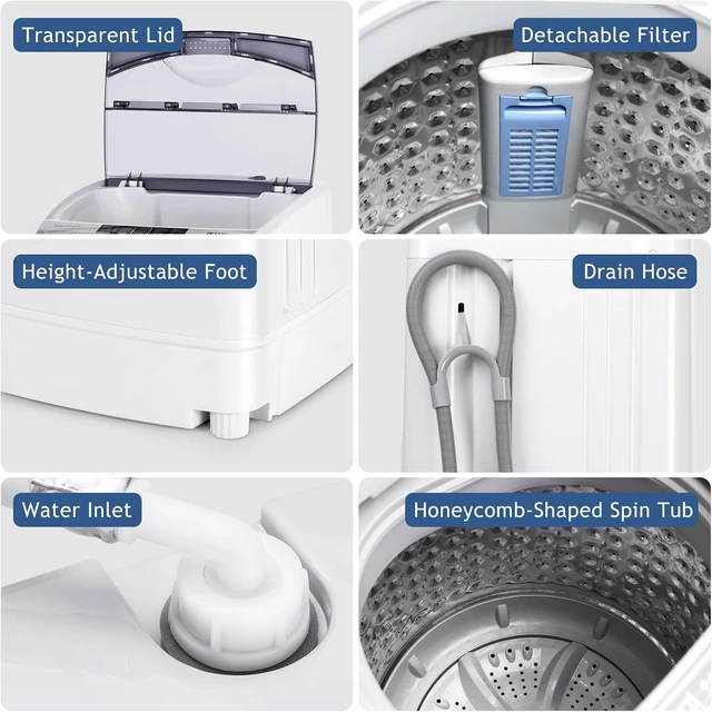 Alt view image 6 of 7 - RELAX4LIFE Full-Automatic Washing Machine, 12LBS Capacity Compact Laundry Washer w/10 Programs, 8 Water Levels, LED Display & Drain Pump, 1.34Cu.Ft Portable Washer & Dryer Combo for Apartment Dorm RV