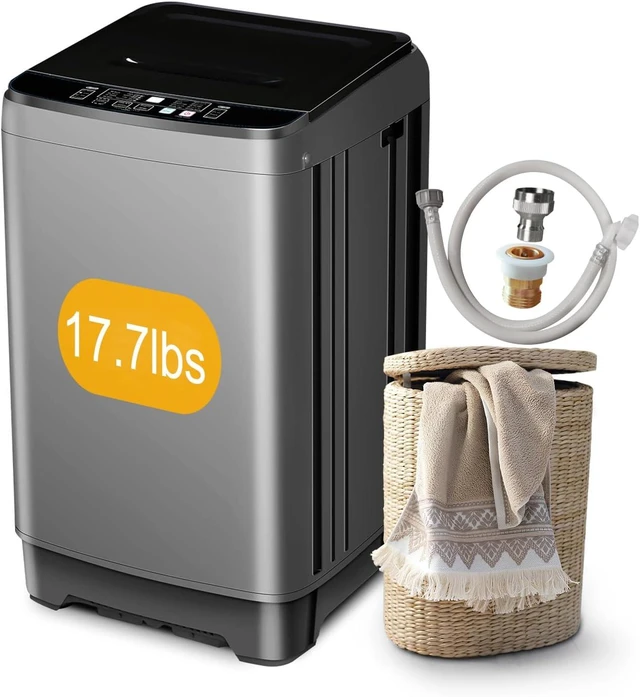 Main image of Portable Washing Machine for Apartments 17.7lbs Full-Automatic Apartment Washing Machine with 10 Wash Programs, Small Portable Washer for Dorm, Home, RV, Grey