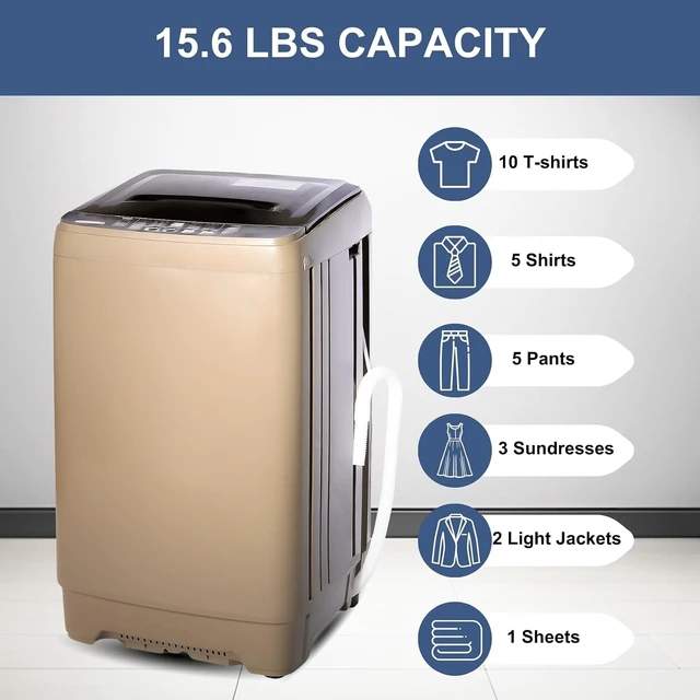 Alt view image 4 of 7 - Washing Machine 15.6 LBS Automatic Laundry Machine with 10 Programs, LED Display, 8 Water Levels, High-efficiency Compact Washer for Apartment, RV, Dorm