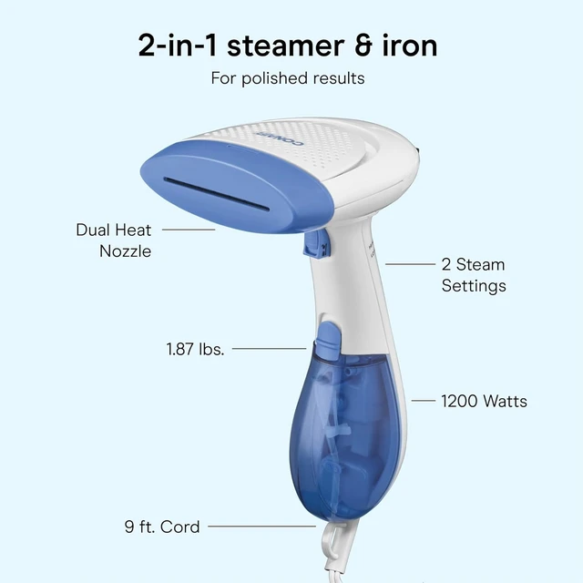 Alt view image 4 of 7 - Conair Handheld Garment Steamer for Clothes, ExtremeSteam 1200W, Portable Handheld Design,White/Blue