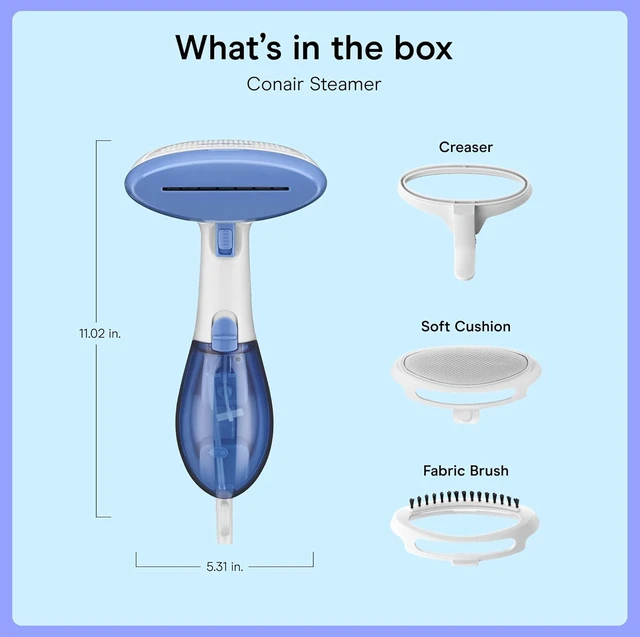 Alt view image 7 of 7 - Conair Handheld Garment Steamer for Clothes, ExtremeSteam 1200W, Portable Handheld Design,White/Blue
