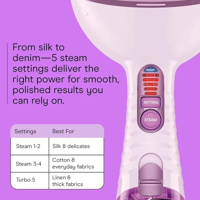 Alt view image 5 of 7 - Conair Handheld Garment Steamer for Clothes, Turbo ExtremeSteam 1875W Fabric Steamer, Portable Handheld Design, Strong Penetrating Steam, Exclusive, Purple