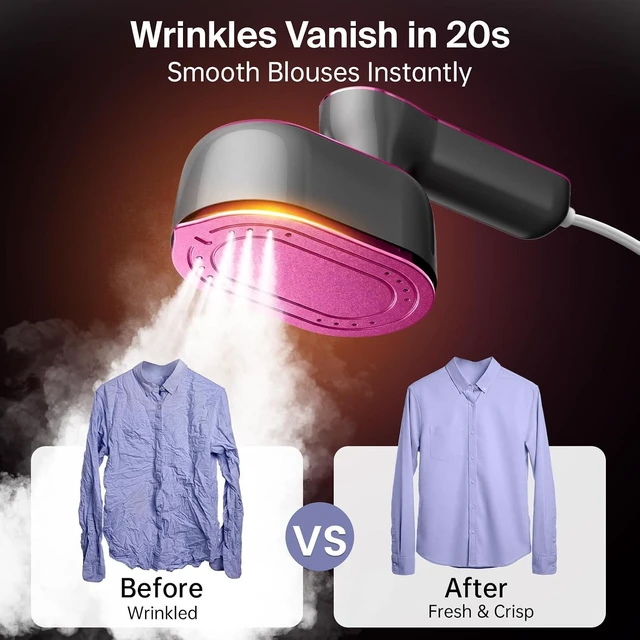 Alt view image 6 of 7 - Steamer for Clothes, 2-in-1 Handheld Clothes Steamer with Dry & Steam Ironing, 180° Rotatable Handle, 20s Fast Heat-Up, 970W Portable Travel Steamer for Clothes, Compact for Home & Travel