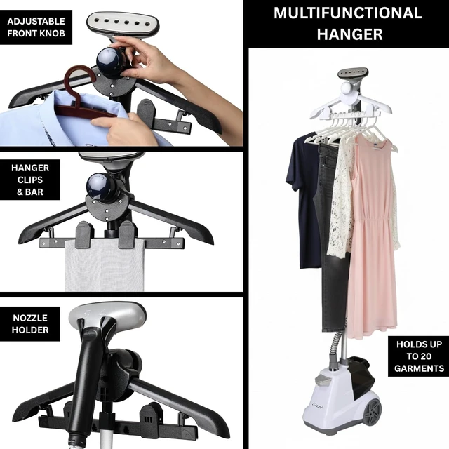 Alt view image 5 of 7 - SALAV Heavy Duty Commercial Full-Size Garment Steamer with Foot Pedals and Extra Large 3L (101.5 oz) Water Tank, 1800 watts, 90+min of Continuous Steam (White)