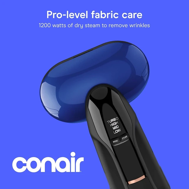 Alt view image 2 of 7 - Conair 2-in-1 Handheld Steamer and Iron for Clothes, Turbo ExtremeSteam 1875W Garment Steamer and Clothing Iron,Black / Blue