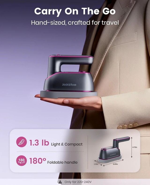 Alt view image 3 of 6 - Jack Rose Travel Steamer Iron for Clothes,1200w Iron Steamer,Portable Handheld Travel Size Steamer iron,8S Fast Heat-UpLarge Ceramic Heat Panel