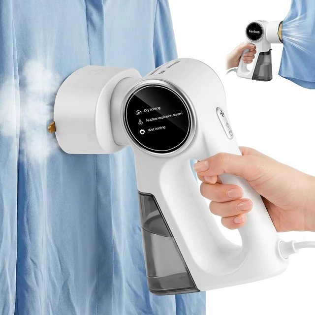 Main image of Steamer for Clothes, Clothes Steamer Handheld Supports Both Hanging and Flat Ironing, Auto Absorbs Clothing, Adjustable Suction Power from 3000-6000Pa, Fits Easily Into a Suitcase (White)