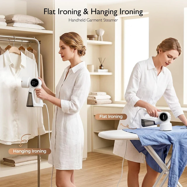 Alt view image 4 of 7 - Steamer for Clothes, Clothes Steamer Handheld Supports Both Hanging and Flat Ironing, Auto Absorbs Clothing, Adjustable Suction Power from 3000-6000Pa, Fits Easily Into a Suitcase (White)