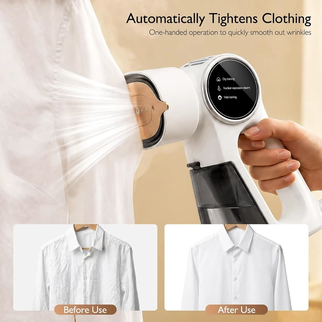 Alt view image 5 of 7 - Steamer for Clothes, Clothes Steamer Handheld Supports Both Hanging and Flat Ironing, Auto Absorbs Clothing, Adjustable Suction Power from 3000-6000Pa, Fits Easily Into a Suitcase (White)