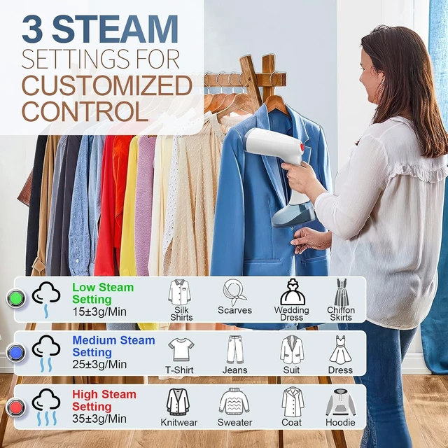 Alt view image 4 of 7 - Steamer for Clothes, Fast Heat-up Clothes Steamer Handheld Garment Steamer with 3 Steam Settings, 380ml Water Tank, 9.8' Cord, Portable Clothing Steamer for Wrinkle Removal Safe on All Fabrics