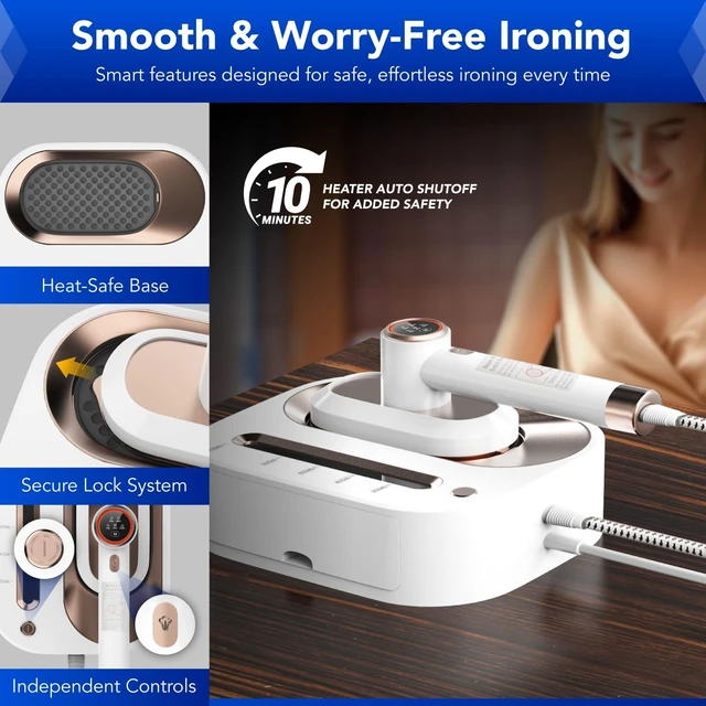 Alt view image 3 of 7 - Gearwiz 2-in-1 Steam Station Iron 1550W Turbocharged Steam for Clothes 30s Heat Up, 3-Level Steam & Dry Ironing 1.2L Detachable Tank, Ceramic Soleplate, Auto-Off & Self-Cleaning