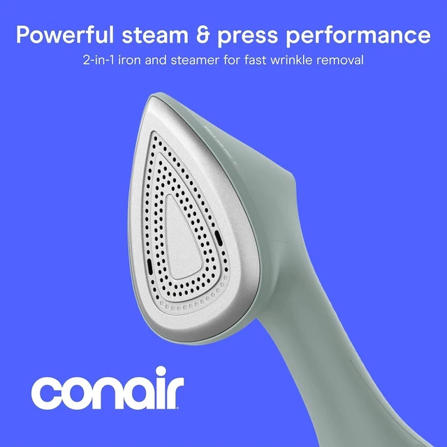 Alt view image 2 of 7 - Conair 2-in-1 Iron and Garment Steamer, Aluminum Soleplate, 1700W, Green