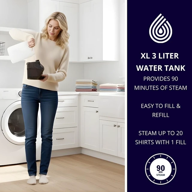 Alt view image 6 of 6 - SALAV Heavy Duty Commercial Full-Size Garment Steamer with Foot Pedals and Extra Large 3L (101.5 oz) Water Tank, 1800 watts of Poweful Steam (Navy)
