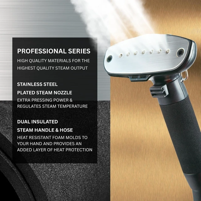 Alt view image 5 of 7 - SALAV Limited Edition Professional Series Dual Bar Garment Steamer with Foot Pedals, Stainless Steel Steam Plate, Retractable Power Cord, 1.8L (60.8 oz) Water Tank, 1500 watts, 60+mins of Steam