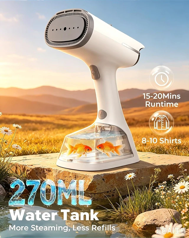 Alt view image 3 of 7 - 4000Pa Vacuum Steamer for Clothes, Handheld Steam Iron with 270ML Tank