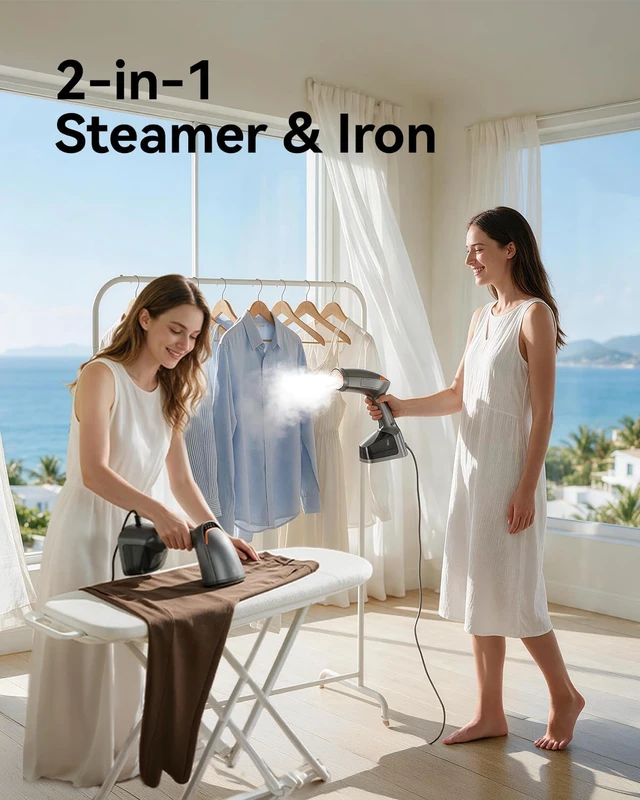 Alt view image 2 of 7 - Handheld Steamer for Clothes, 1800W Portable Garment Steamer with 30s Fast Heat, 4 Fabric Modes for Silk/Wool/Cotton/Linen, 255ml Detachable Tank, Wrinkle Remover Iron Press with Lint Brush