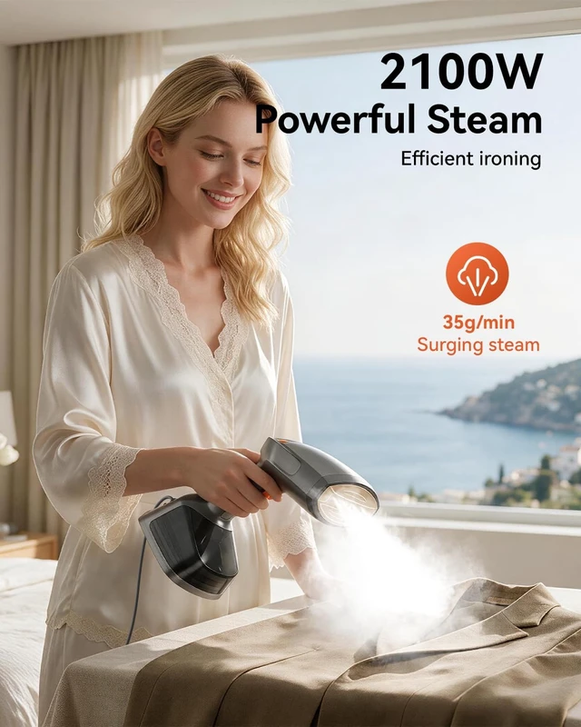 Alt view image 3 of 7 - Handheld Steamer for Clothes, 1800W Portable Garment Steamer with 30s Fast Heat, 4 Fabric Modes for Silk/Wool/Cotton/Linen, 255ml Detachable Tank, Wrinkle Remover Iron Press with Lint Brush