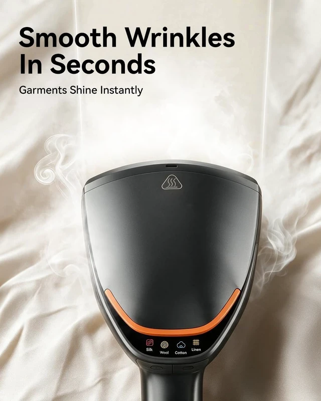 Alt view image 4 of 7 - Handheld Steamer for Clothes, 1800W Portable Garment Steamer with 30s Fast Heat, 4 Fabric Modes for Silk/Wool/Cotton/Linen, 255ml Detachable Tank, Wrinkle Remover Iron Press with Lint Brush