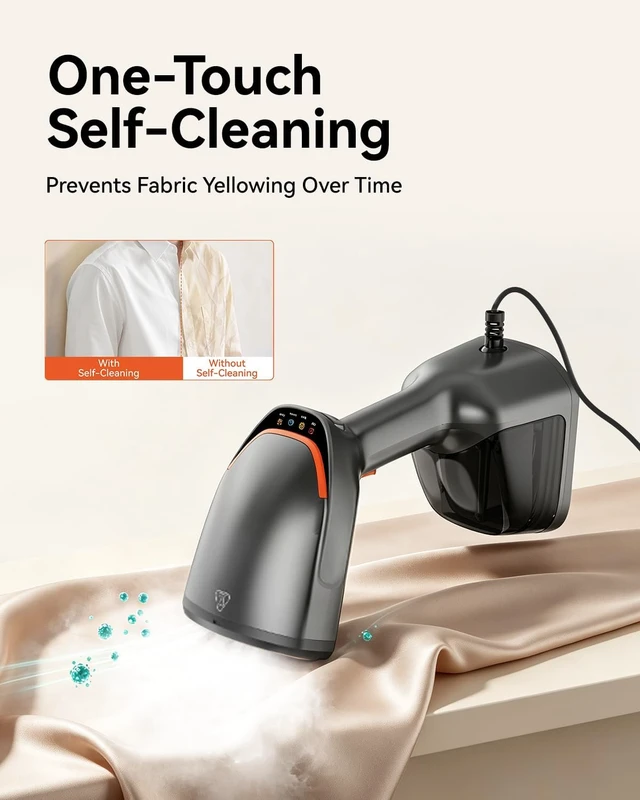 Alt view image 6 of 7 - Handheld Steamer for Clothes, 1800W Portable Garment Steamer with 30s Fast Heat, 4 Fabric Modes for Silk/Wool/Cotton/Linen, 255ml Detachable Tank, Wrinkle Remover Iron Press with Lint Brush