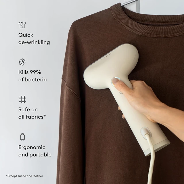 Alt view image 3 of 6 - Steamery Handheld Clothes Steamer Cirrus 3, 1200W, US Plug, Heated Ironing Plate, Fast Heat Up, Garment Wrinkle Remover, Beige