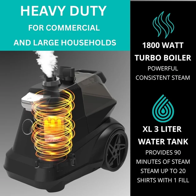 Alt view image 2 of 7 - True & Tidy® Heavy-Duty Commercial Industrial Standing Garment Steamer for Clothes, 1800 watts, XL 3L water tank 90+ mins of Steam 3 Steam Settings, Step On/Off Control, Wheels for Easy Movement