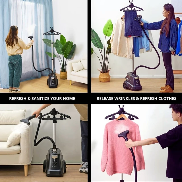 Alt view image 4 of 7 - True & Tidy® Heavy-Duty Commercial Industrial Standing Garment Steamer for Clothes, 1800 watts, XL 3L water tank 90+ mins of Steam 3 Steam Settings, Step On/Off Control, Wheels for Easy Movement