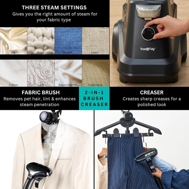 Alt view image 5 of 7 - True & Tidy® Heavy-Duty Commercial Industrial Standing Garment Steamer for Clothes, 1800 watts, XL 3L water tank 90+ mins of Steam 3 Steam Settings, Step On/Off Control, Wheels for Easy Movement