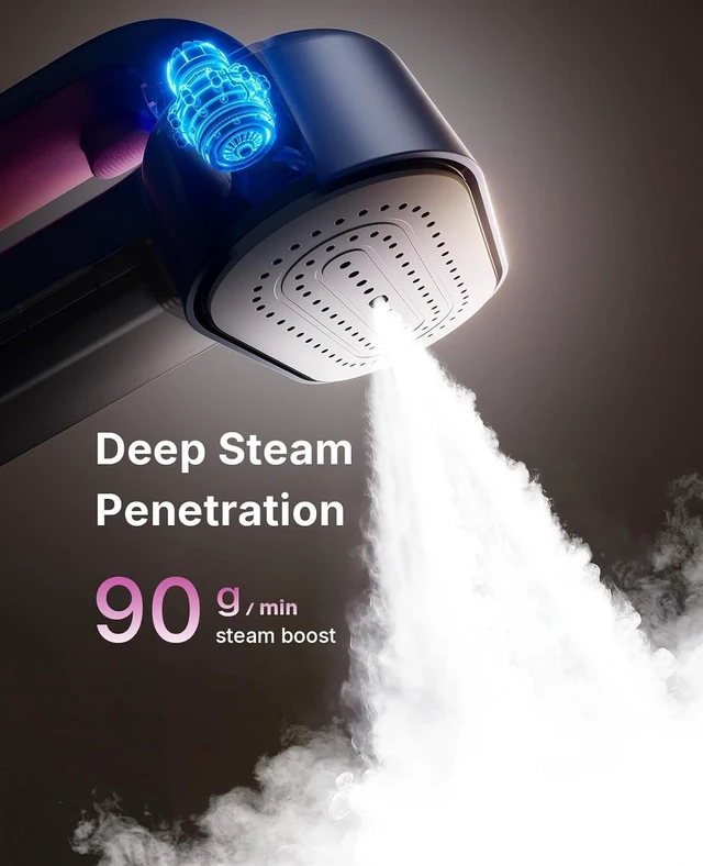 Alt view image 3 of 7 - Jack & Rose Steamer for Clothes, 90g/min Boost and 38g/min Continious Steam, 29 Large Holes Powerful Steamer, 220ml Garments Capacity 2-in-1 Handheld Steaming & lroning, Cleaning Brush