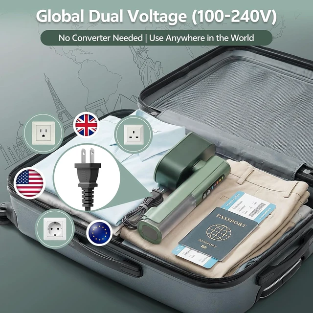 Alt view image 2 of 7 - Travel Steamer for Clothes, Dual Voltage 100-240V, Portable Steamer & Iron