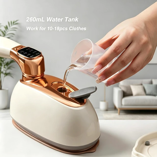 Alt view image 3 of 7 - Garment Steamer for Clothes 1400W Portable Travel Steamer 180°Rotating Handle with LCD Display Handheld Wrinkle Remover, 260mL Water Tank, 8 Steam Models, Beige
