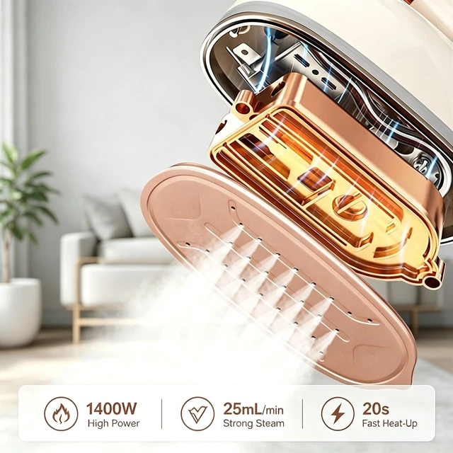 Alt view image 4 of 7 - Garment Steamer for Clothes 1400W Portable Travel Steamer 180°Rotating Handle with LCD Display Handheld Wrinkle Remover, 260mL Water Tank, 8 Steam Models, Beige