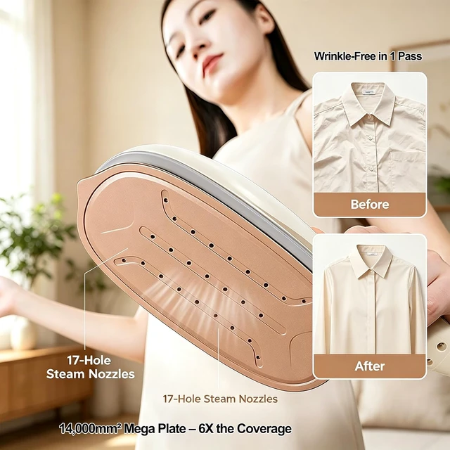 Alt view image 5 of 7 - Garment Steamer for Clothes 1400W Portable Travel Steamer 180°Rotating Handle with LCD Display Handheld Wrinkle Remover, 260mL Water Tank, 8 Steam Models, Beige