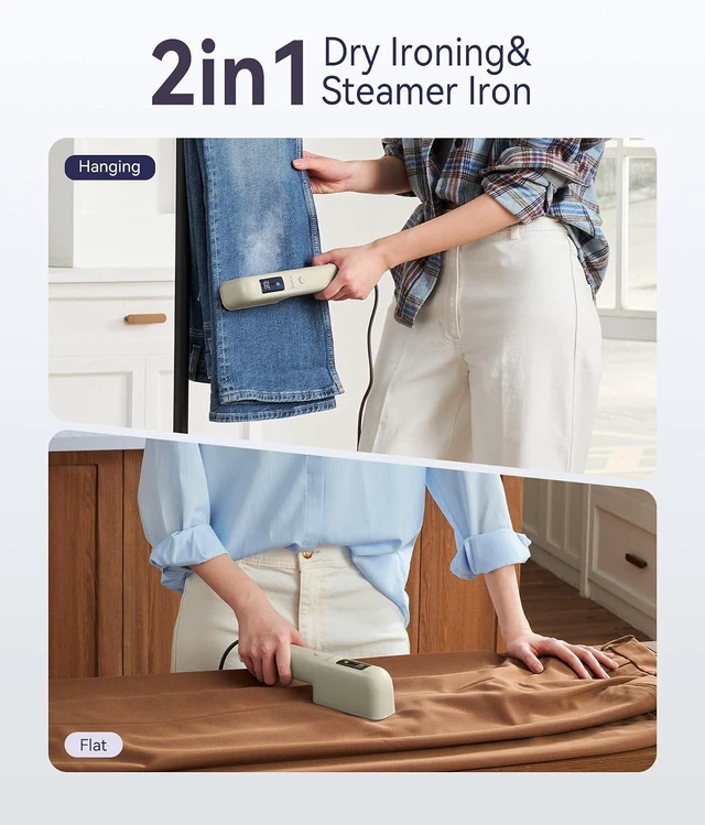 Alt view image 7 of 7 - Travel Steamer for Clothes, 100-240V Dual Voltage Handheld Steamer & Iron 2-in-1, Digital Display, 20s Heat Up, Auto Shut-Off, Worldwide Use for Home & Business Travel (Gold)