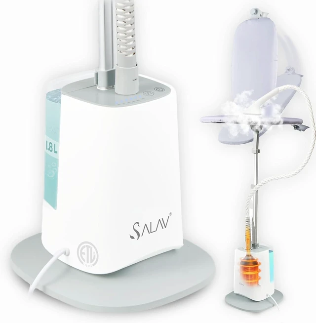 Main image of SALAV Upright Complete Garment Steamer with Smart Auto-Off, Large Rotating Board for Comfort, LED Display, 6 Steam Settings, and Premium Triangular Nozzle (Gray, Complete)