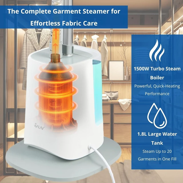 Alt view image 3 of 6 - SALAV Upright Complete Garment Steamer with Smart Auto-Off, Large Rotating Board for Comfort, LED Display, 6 Steam Settings, and Premium Triangular Nozzle (Gray, Complete)