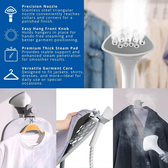 Alt view image 4 of 6 - SALAV Upright Complete Garment Steamer with Smart Auto-Off, Large Rotating Board for Comfort, LED Display, 6 Steam Settings, and Premium Triangular Nozzle (Gray, Complete)