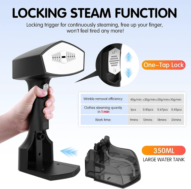 Alt view image 7 of 7 - Handheld Garment Steamer for Clothes, 2000W, 10s Heat-Up, 350ml Tank