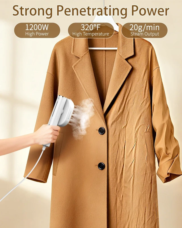 Alt view image 3 of 7 - Steamer for Clothes, Portable Handheld Travel Steamer 1200W, White