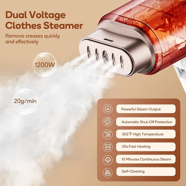 Alt view image 3 of 7 - Newbealer Pro Business Travel Steamer, 1200W Dual Voltage, 180ml (Gold)