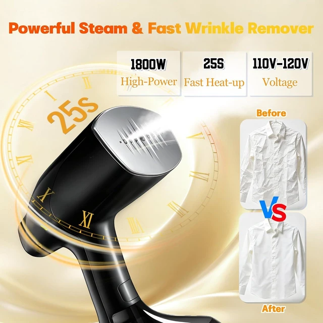 Alt view image 2 of 6 - Handheld Steamer for Clothes, 1800W Powerful Steam & Fast Wrinkle Remover