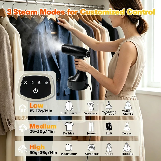 Alt view image 3 of 6 - Handheld Steamer for Clothes, 1800W Powerful Steam & Fast Wrinkle Remover