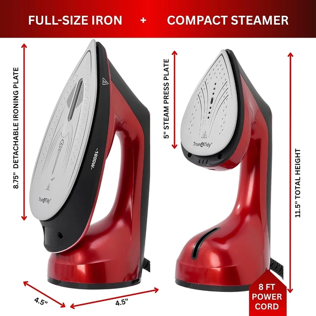 Alt view image 2 of 7 - True & Tidy DuoPress XL 2-in-1 Clothes Steamer & Iron, 1600W Powerful Turbo Steam, Large Ceramic Plate, Smart Temperature Control, 3 Steam Modes