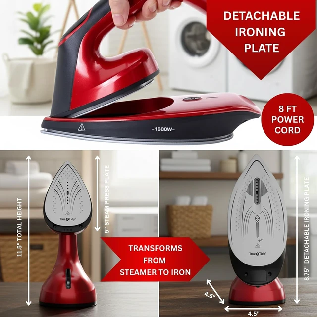 Alt view image 4 of 7 - True & Tidy DuoPress XL 2-in-1 Clothes Steamer & Iron, 1600W Powerful Turbo Steam, Large Ceramic Plate, Smart Temperature Control, 3 Steam Modes