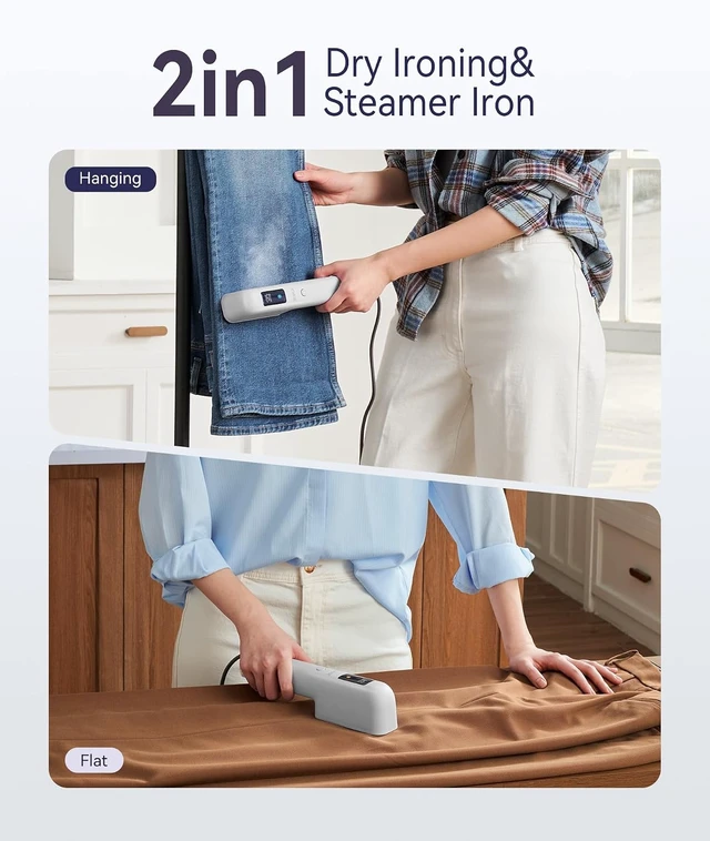 Alt view image 7 of 7 - Travel Steamer for Clothes, 100-240V Dual Voltage Handheld Steamer & Iron 2-in-1, Digital Display, 20s Heat Up, Auto Shut-Off, Worldwide Use for Home & Business Travel (White)