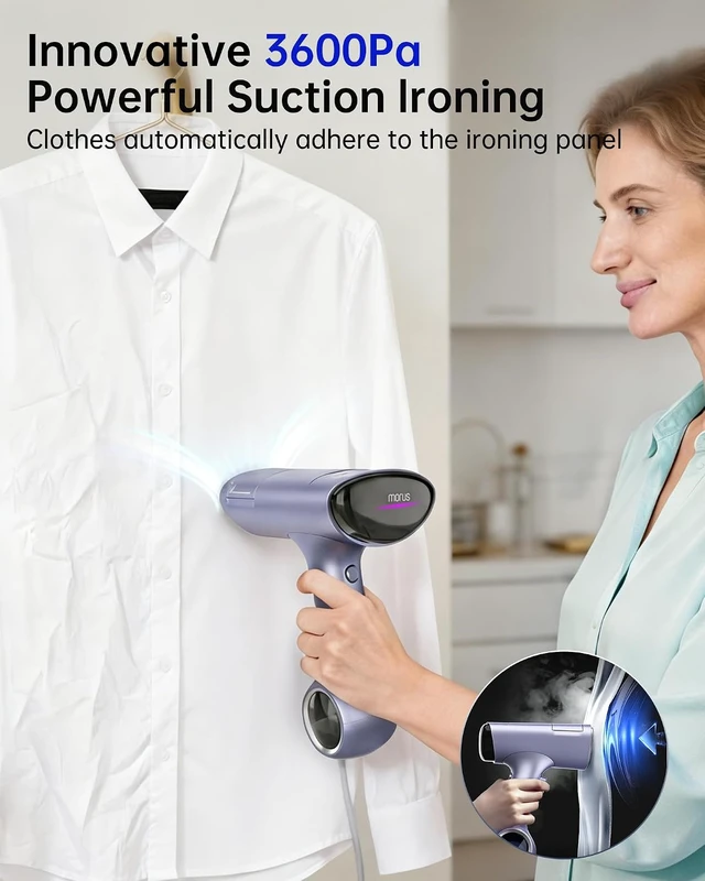 Alt view image 2 of 7 - Morus Vacuum Steamer for Clothes, 3600Pa Suction Handheld Clothes Steamer, Remove Dust, 1200W Portable Steamer for Home and Travel, Steamer Iron 2 In 1, 170ml Water Tank (110-120V)