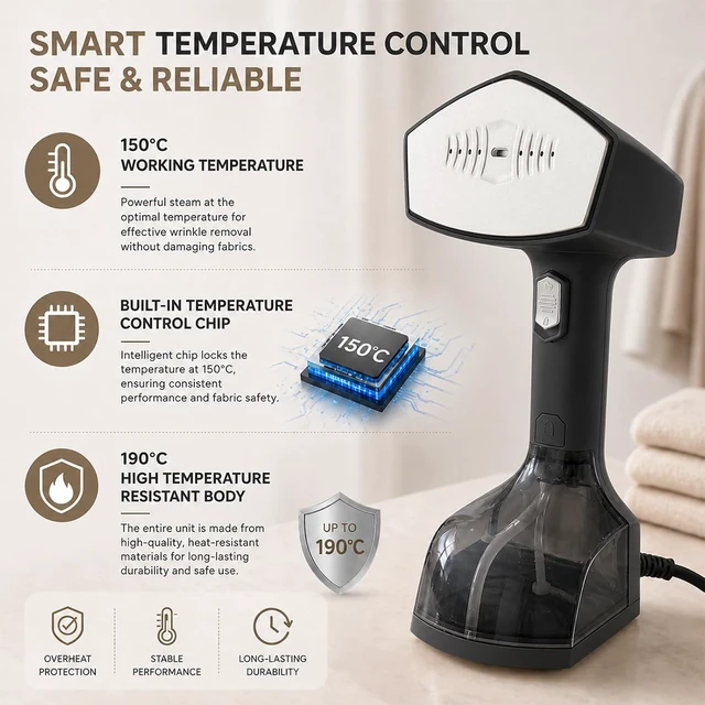 Alt view image 7 of 7 - 2-in-1 Clothes Steamer & Iron, 1200W, 300ml Tank, 4 Modes, LCD